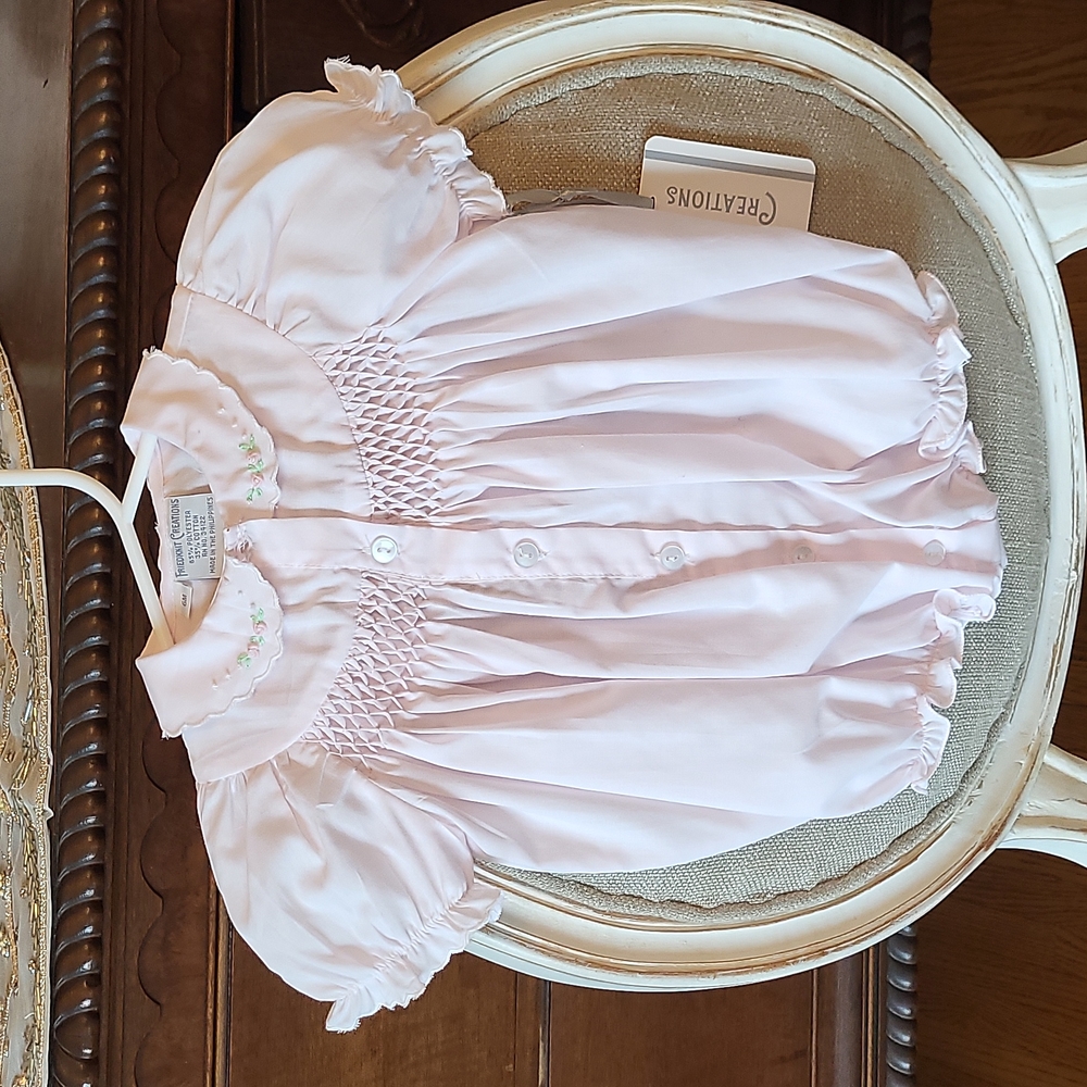 NWT Friedknit Creations Pink Smocked Embroidered Bubble 6 Months